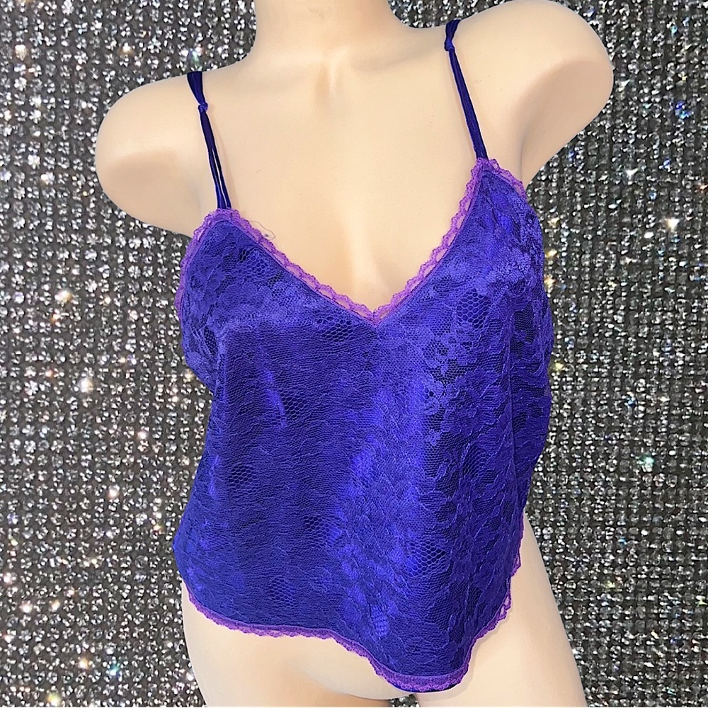 Victoria’s Secret tank gold label vintage lace purple shimmer metallic shiny y2k